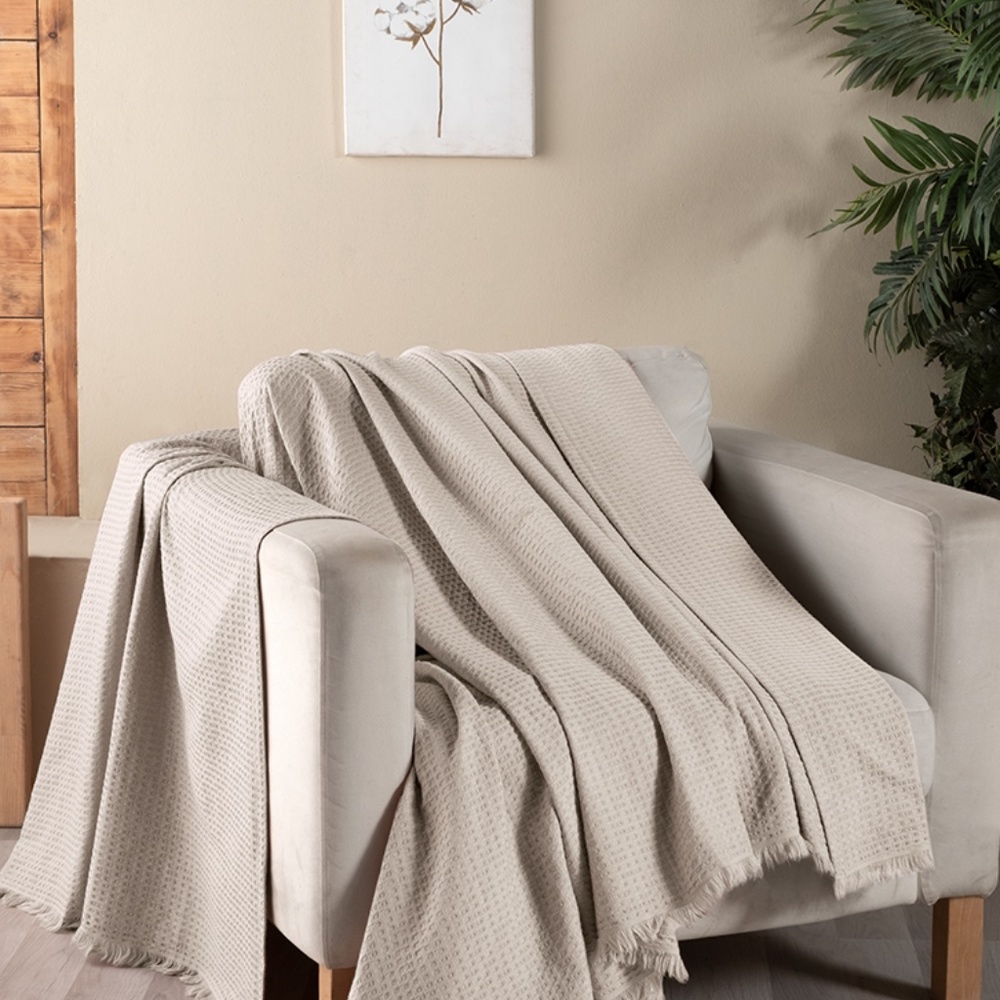 Suvi NYC Waffle Throw Blanket, Organic Turkish Cotton, Lightweight Super Soft - Picture 5 of 12